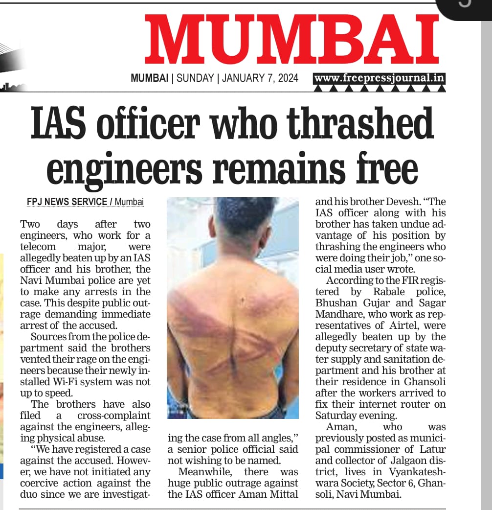Petition_Group's tweet photo. We strongly condemn the beating of two telecom engineers by #IAS officer #AmanMittal &amp; his brother Devesh for frivolous reason at #NaviMumbai . Urge @CpNavimumbai to take immediate action against these two criminal elements. @maharashtra_hmo @CMOMaharashtra @TOINaviMumbai https://t.co/wkD0fRRSeI