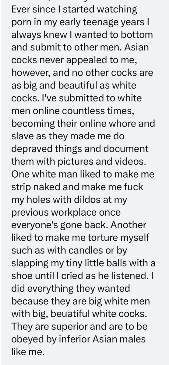 gam4bwcConfess's tweet photo. This inferior Asian boy dreams of serving a white man as his pussy boy and boiwife. https://t.co/fyxs1fDhtB