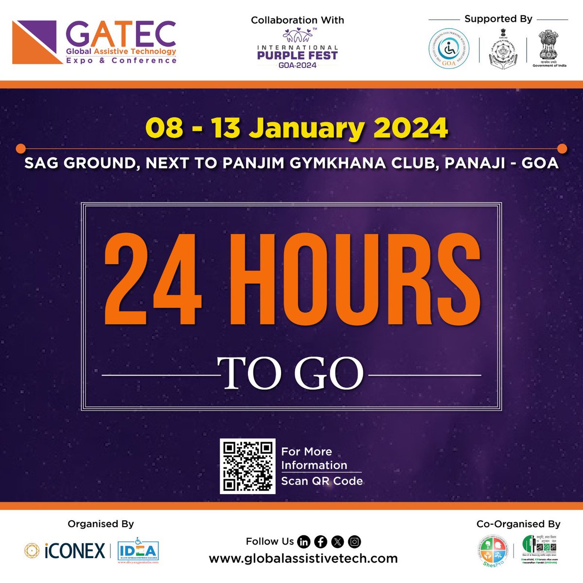 gatecevent's tweet photo. In just 24 hours, witness the convergence of minds, technology, and accessibility solutions at the Global Assistive Technology Expo &amp; Conference.

8-13 January 2024 | SAG Ground, Next to Panjim Gymkhana Club, Panaji- Goa

#GATEC2024 #24HoursToGo #AssistiveTechnology https://t.co/5Wb8UKenql
