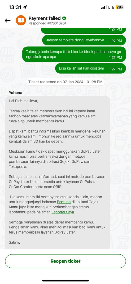diooonggg's tweet photo. Jangan suruh saya email kalau ujungnya cuma dikasih jawaban tempate :) bukannya dicek dulu seperti cs lain tapi jawabannya gini . NUNGGU 30 HARI KEDEPAN. Setelah bertahun tahun pakai apps ini baru kali ini ngetasa kecewa @gopayindonesia https://t.co/Rtvk3YIXCs
