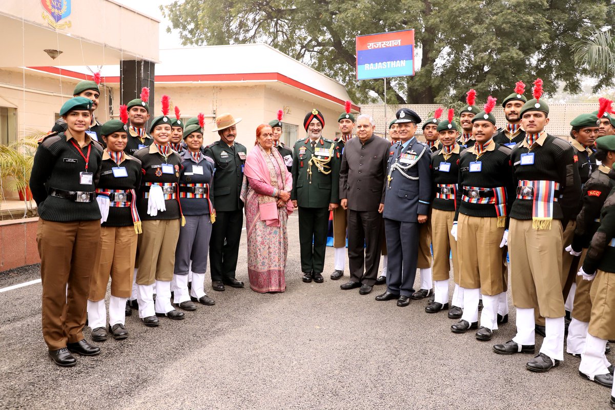 NCCDteRajasthan's tweet photo. "the spirit of the cadet is eternal and indelible"  Vice President Hon'ble Jagdeep Dhankhar recalled his days as an NCC cadet at Sainik School Chittorgarh during the inauguration of the NCC Republic Day Camp-2024 organized by the Director General National Cadet Corps, New Delhi https://t.co/zyrDwiB9K1