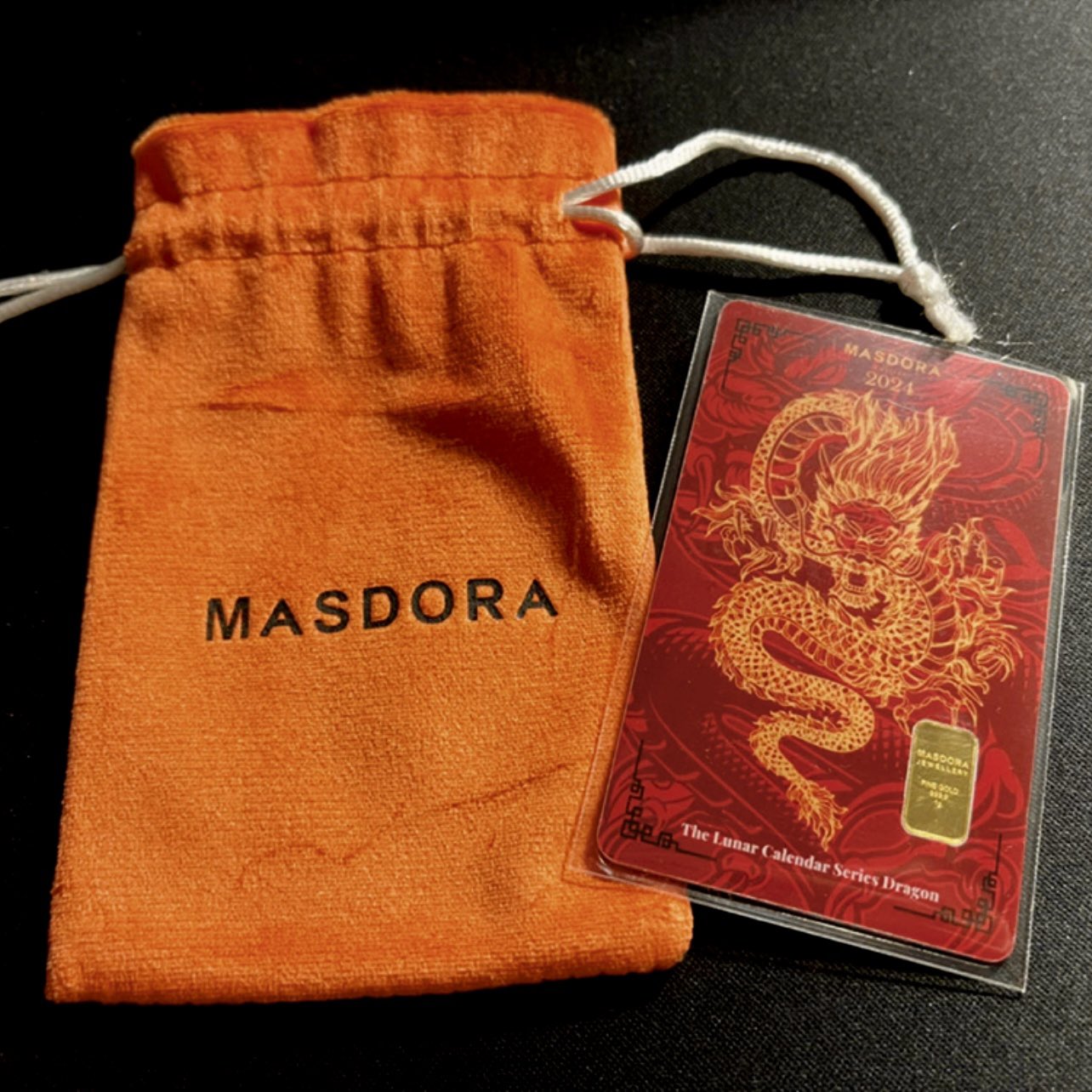 Masdora 999.9 Gold Bar Golden Dragon Lunar Calendar Year Collection (1.00g)