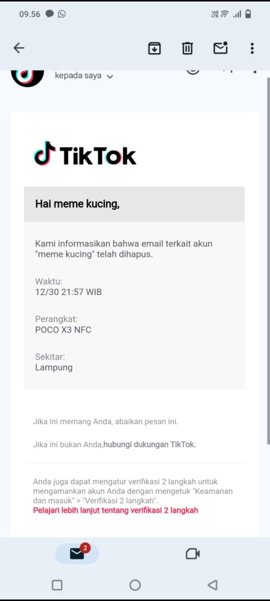 jenesais111's tweet photo. moots tolong bantu rt yaa. 
Jadi awalnya tgl 30/12/2023. adik aku bilang dia gabisa masuk ke akun tt nya katanya ada email masuk (gambar aku drop dibawah). Ternyata akun adik aku udah di hack dan udah gabisa masuk lagi pass, no tlpn dll udah diganti https://t.co/q8f5Y3jSCB