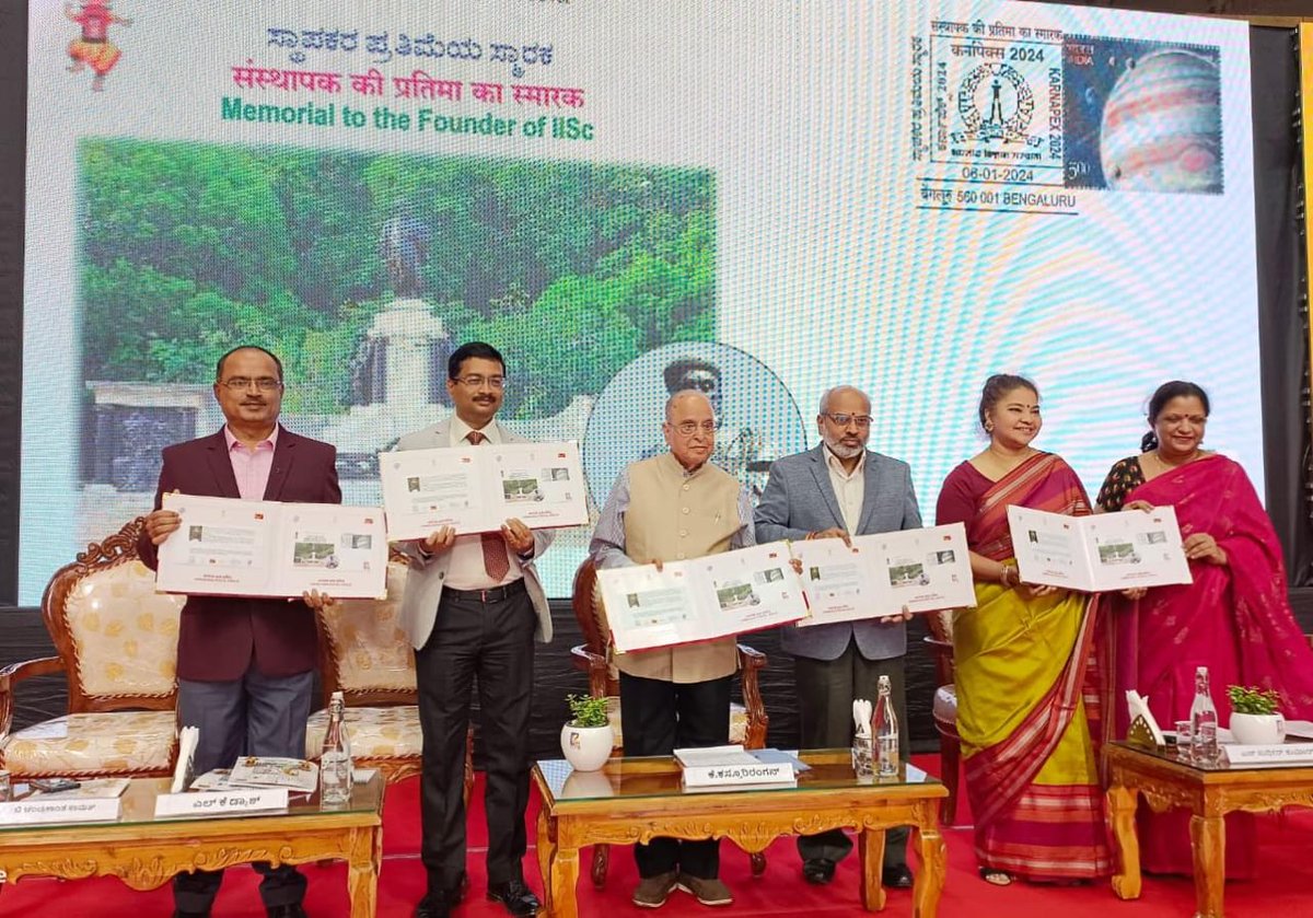 iiscbangalore's tweet photo. A special envelope was released to commemorate the memorial to the founder of IISc, at the 13th state level philatelic exhibition #Karnapex on January 6th. https://t.co/dBdcxge6YD