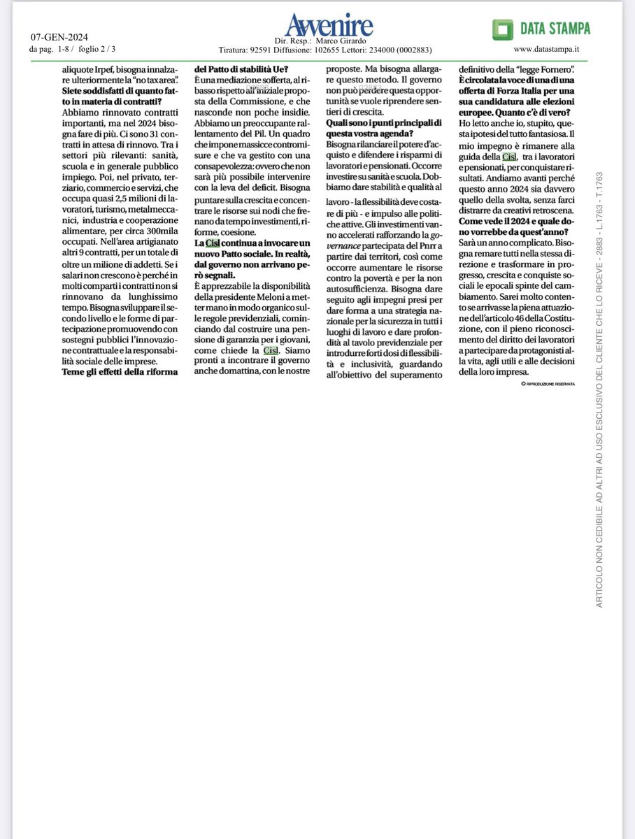 CislNazionale's tweet photo. “Siamo contrari ad una stagione di saldi di Stato, che negli anni Novanta ha già creato danni irreversibili ai nostri asset strategici. Penso al settore delle telecomunicazioni o all’agroalimentare. Se l’idea è quella di svendere ulteriori quote di Poste o di altre aziende pubbliche la Cisl si opporrà. Prima di assumere qualunque decisione va aperto uno spazio di confronto tra governo e parti sociali”: #LuigiSbarra su ‘Avvenire’.