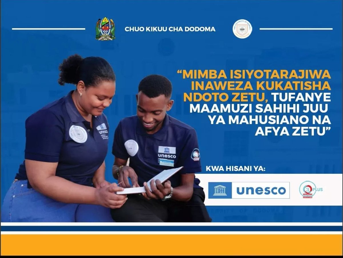 PeerEducatorsTz's tweet photo. MIMBA ZISIZOTARAJIWA SASA BASI.
UDOM  Peer Educators kwa ushirikiano  mkubwa na uongozi wa chuo pamoja na UNESCO,Tumejipanga kuhakikisha mazingira salama kwa wanafunzi wote wawapo chuoni na baada ya chuo,Tutatoa elimu na juu ya Maswala yote Jenzi.
Cc: @unescodar https://t.co/Ar5uM8Zlhz
