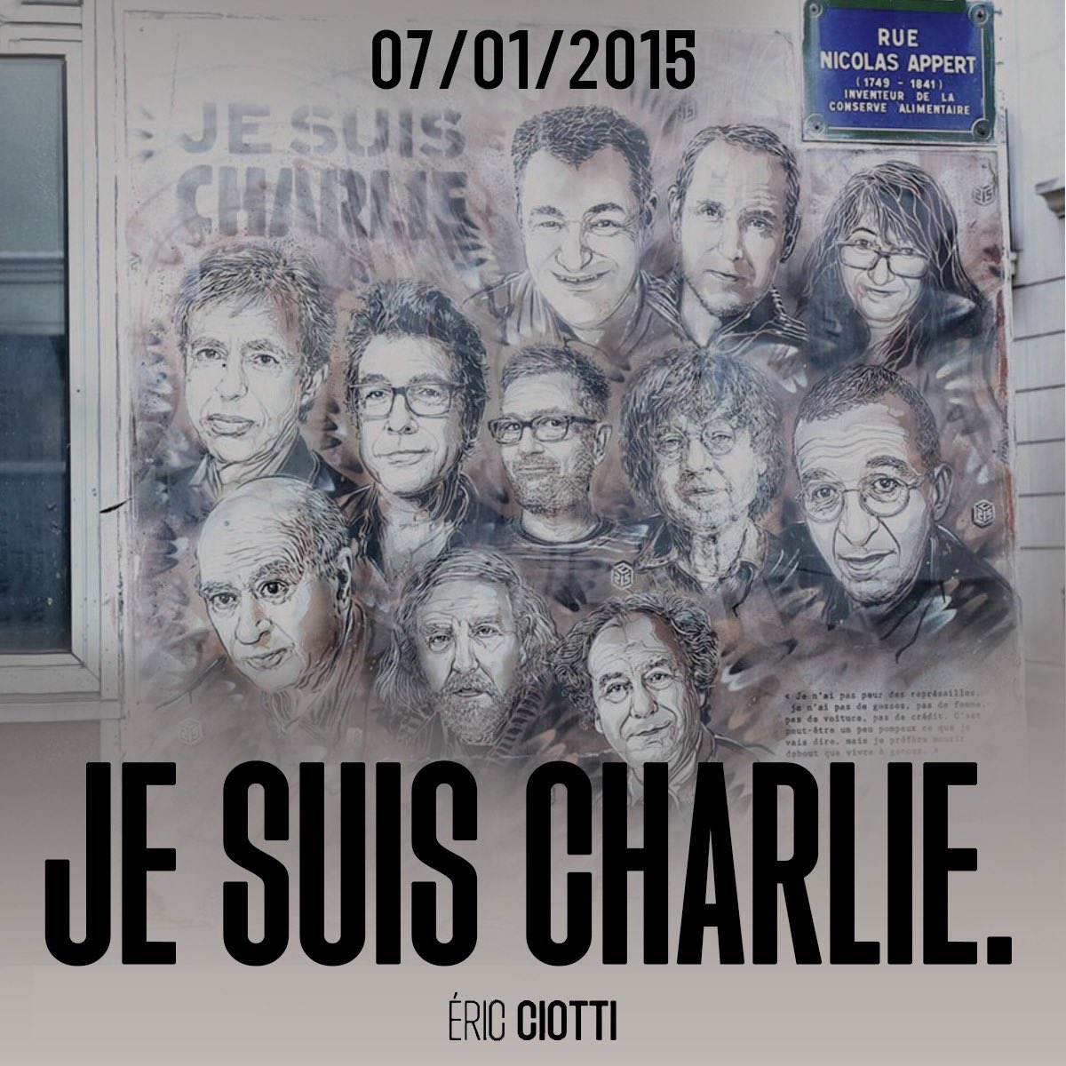 Le 7 janvier 2015, l’attentat terroriste islamiste de Charlie Hebdo causa la mort de 12 personnes. Ce jour-là, c’est notre liberté qui fut attaquée, c’est la France des Lumières que l’on a voulu faire taire. Cabu, Charb, Honoré, Tignous, Wolinski, Franck, Ahmed, Elsa, Frédéric,…