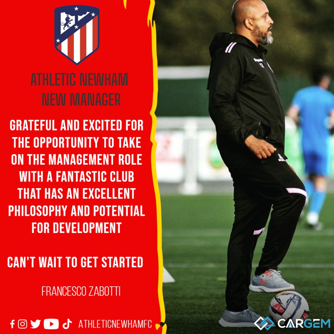 ๐๐๐ต๐น๐ฒ๐๐ถ๐ฐ ๐ก๐ฒ๐๐ต๐ฎ๐บ ๐๐ l Est 2015 (@athleticnewham) on Twitter photo Breaking NEWS!!! l #NewManager
New 1st Team Manager announced!
Welcome <a href="/FrancescoZabot1/">Francesco Zabotti</a> to the Athletic Newham Family ๐ดโช Breaking NEWS!!! l #NewManager
New 1st Team Manager announced!
Welcome <a href="/FrancescoZabot1/">Francesco Zabotti</a> to the Athletic Newham Family ๐ดโช