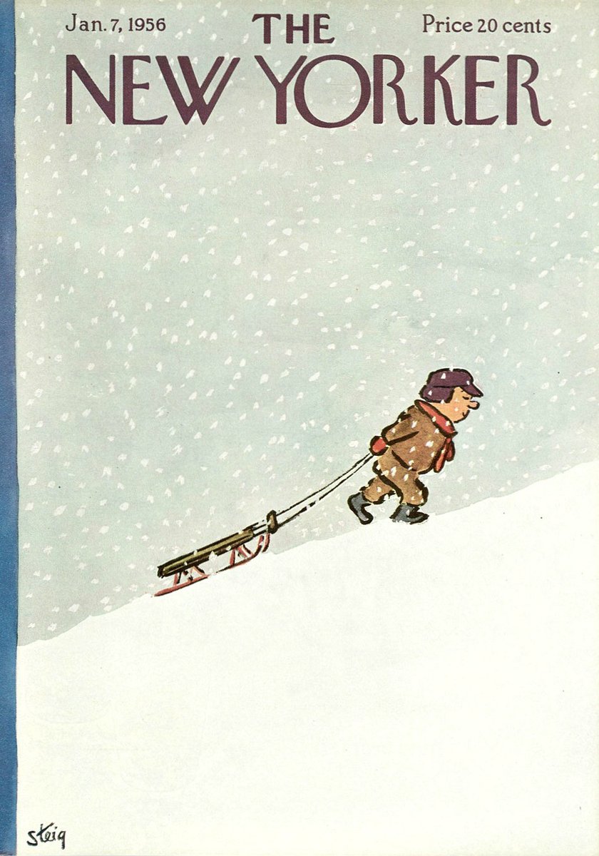 #OTD in 1956
Cover of The New Yorker, January 7, 1956
William Steig
#TheNewYorkerCover #WilliamSteig #snow #sled #sledding #winterfun