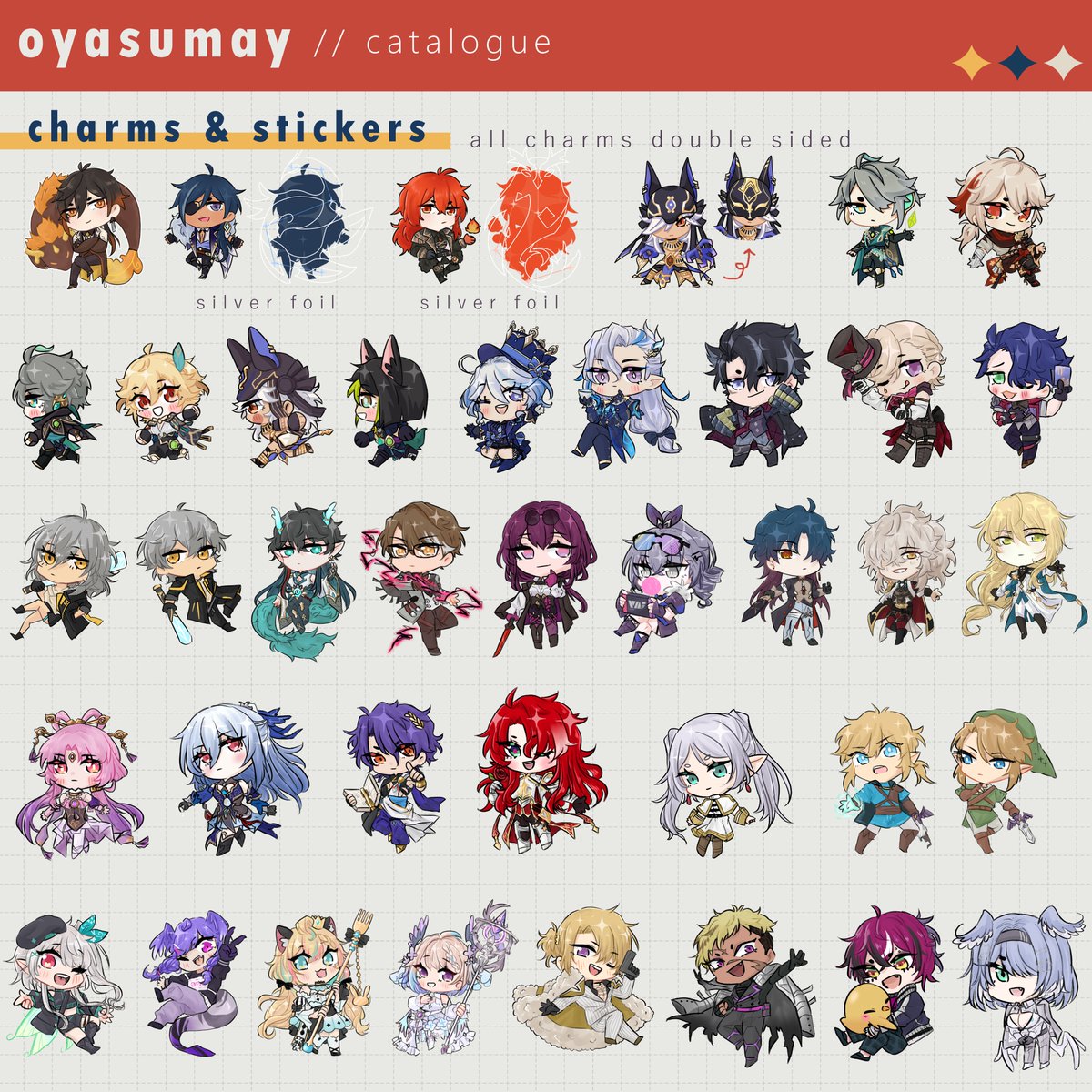 oyasumay's tweet image. Here&apos;s my catalogue for next week&apos;s #ANIMEImpulseLA2024 !! Any leftovers will be in my shop later around April. Hope to see you there 🥰