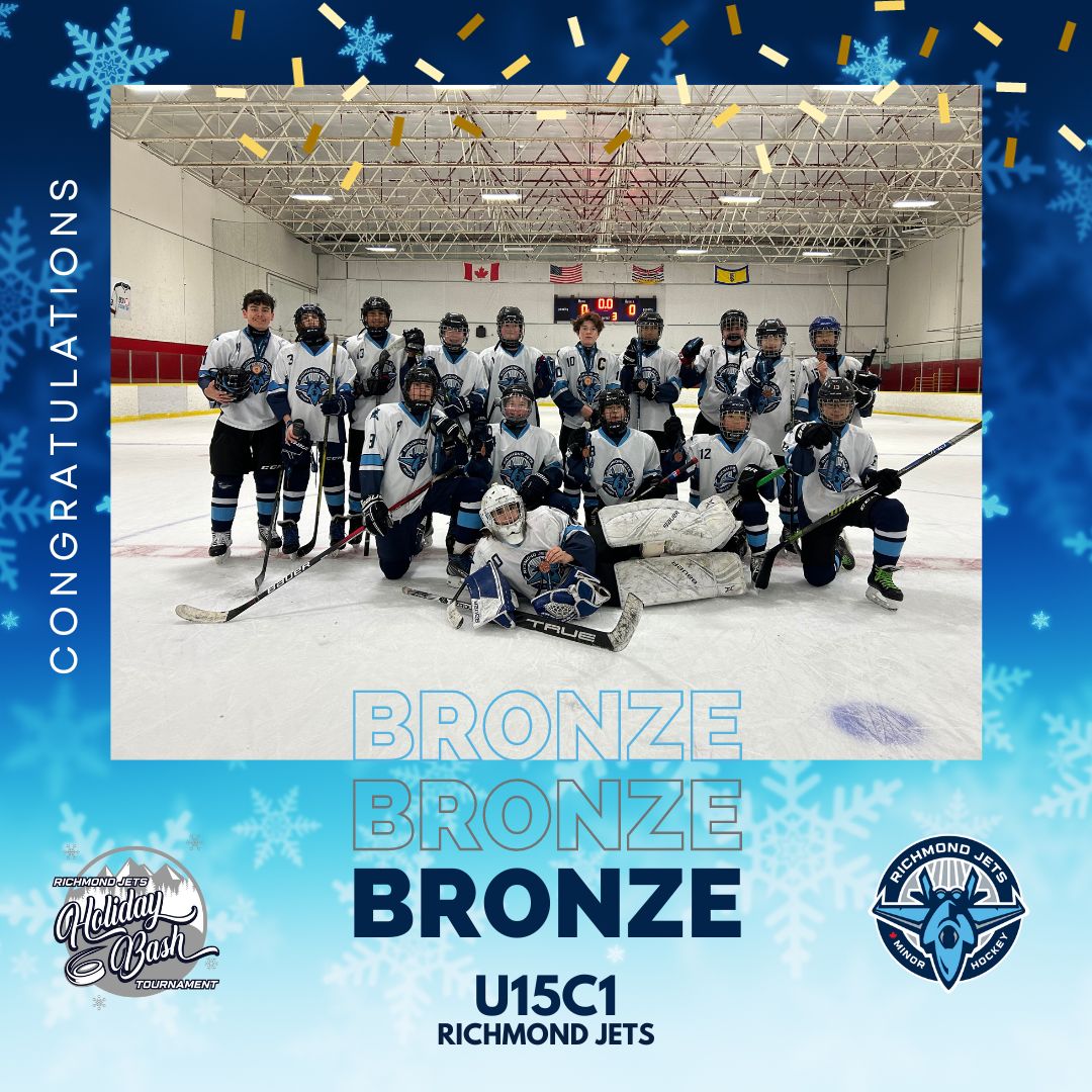 🥉🏒 Big shoutout to our U15C1 team for clinching bronze at the 2024 Richmond Jets Holiday Bash Tournament! Proud of your hard work and team spirit. Here's to more success ahead! 🎉 #RichmondJetsU15C1 #BronzeWinners #HockeyExcellence #TeamPride 🚀🥅