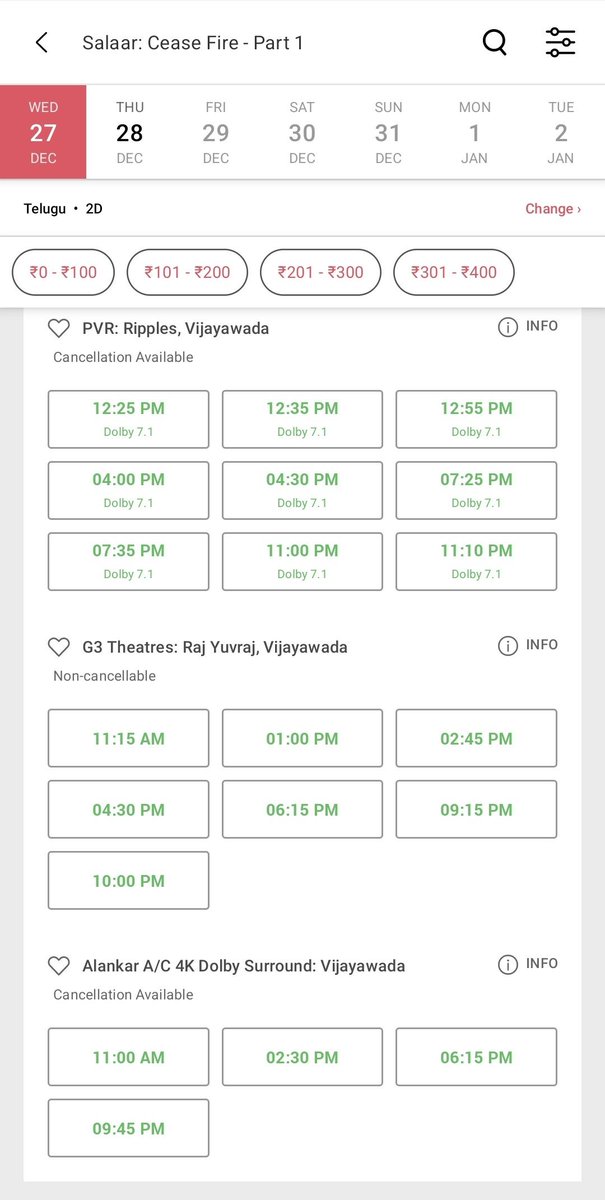 v_is_h_w_a's tweet photo. Vijayawada Telugu version Go Green , Hindi version SoldOut for 2 days 🥵🔥

#Salaar https://t.co/87Cyfvo4iF