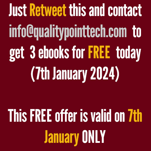 TamilTechNews's tweet photo. Just Retweet this and contact info@qualitypointtech.com to get  3 ebooks for FREE  today (7th January 2024)

#AI  https://t.co/6mHiLWyDDn

#DreamBigMoveForwardInchByInch
https://t.co/3tkN26mVt6

#EmergingTech https://t.co/3jl6BKNU85

This FREE offer is valid on 7th January ONLY https://t.co/44tF82FNAg