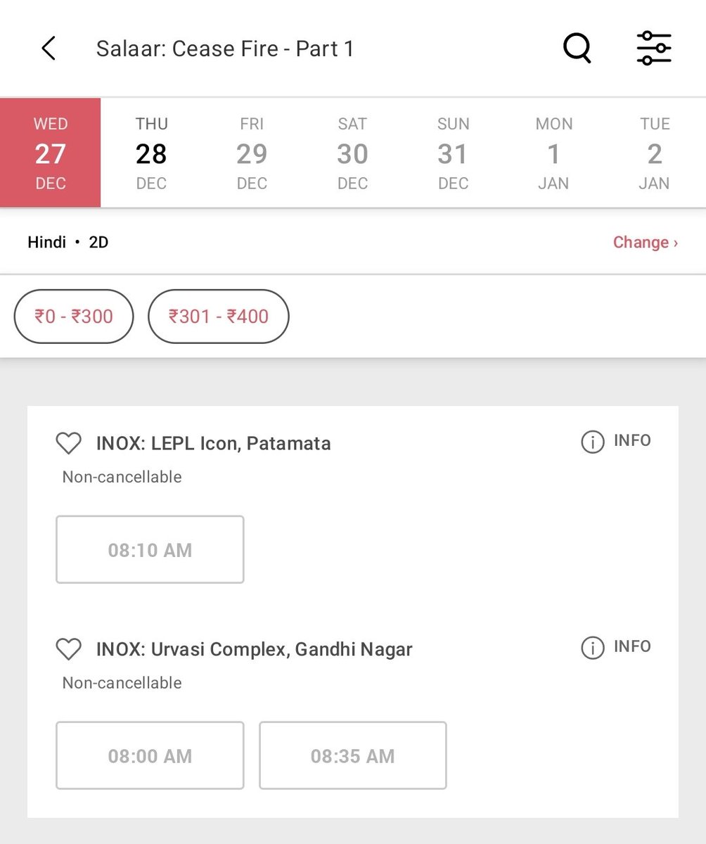 v_is_h_w_a's tweet photo. Vijayawada Telugu version Go Green , Hindi version SoldOut for 2 days 🥵🔥

#Salaar https://t.co/87Cyfvo4iF