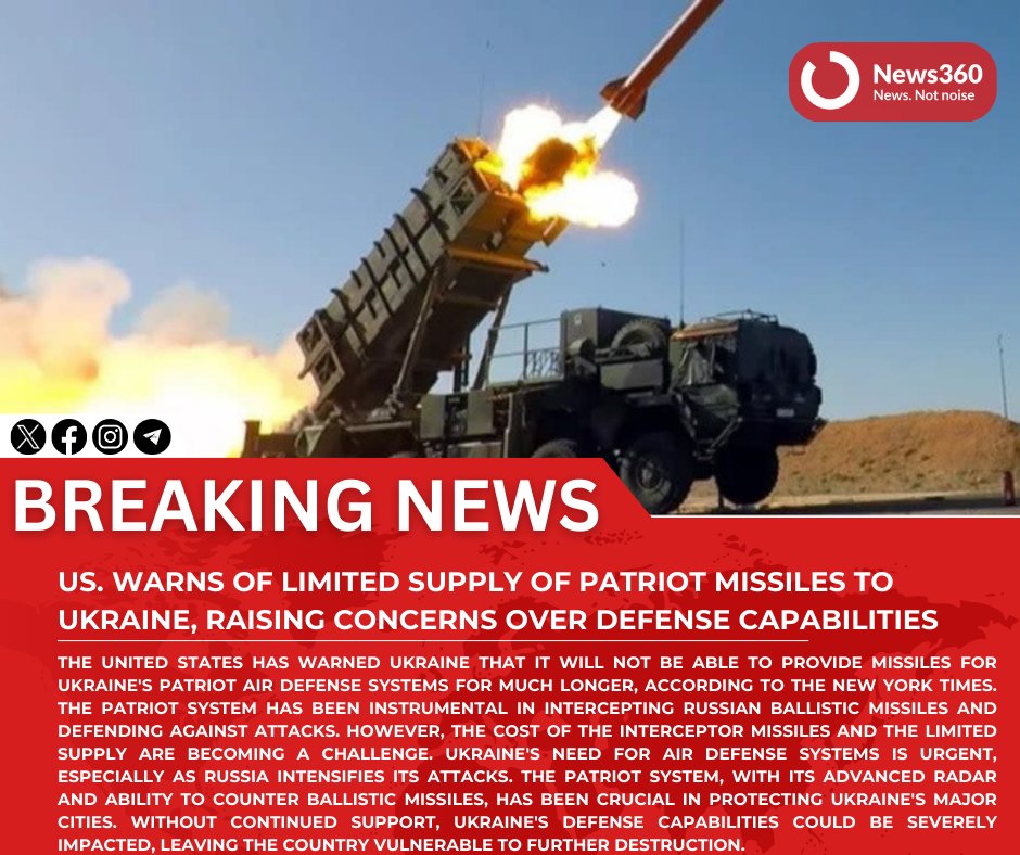 #BREAKING: U.S. Warns of Limited Supply of Patriot Missiles to Ukraine, Raising Concerns over Defense Capabilities

#UkraineDefense #PatriotMissiles #NationalSecurity #MilitaryCapability #GlobalSecurity #DefenseConcerns #USUkraineAlliance #ArmsSupply #StrategicPartnership #Securi