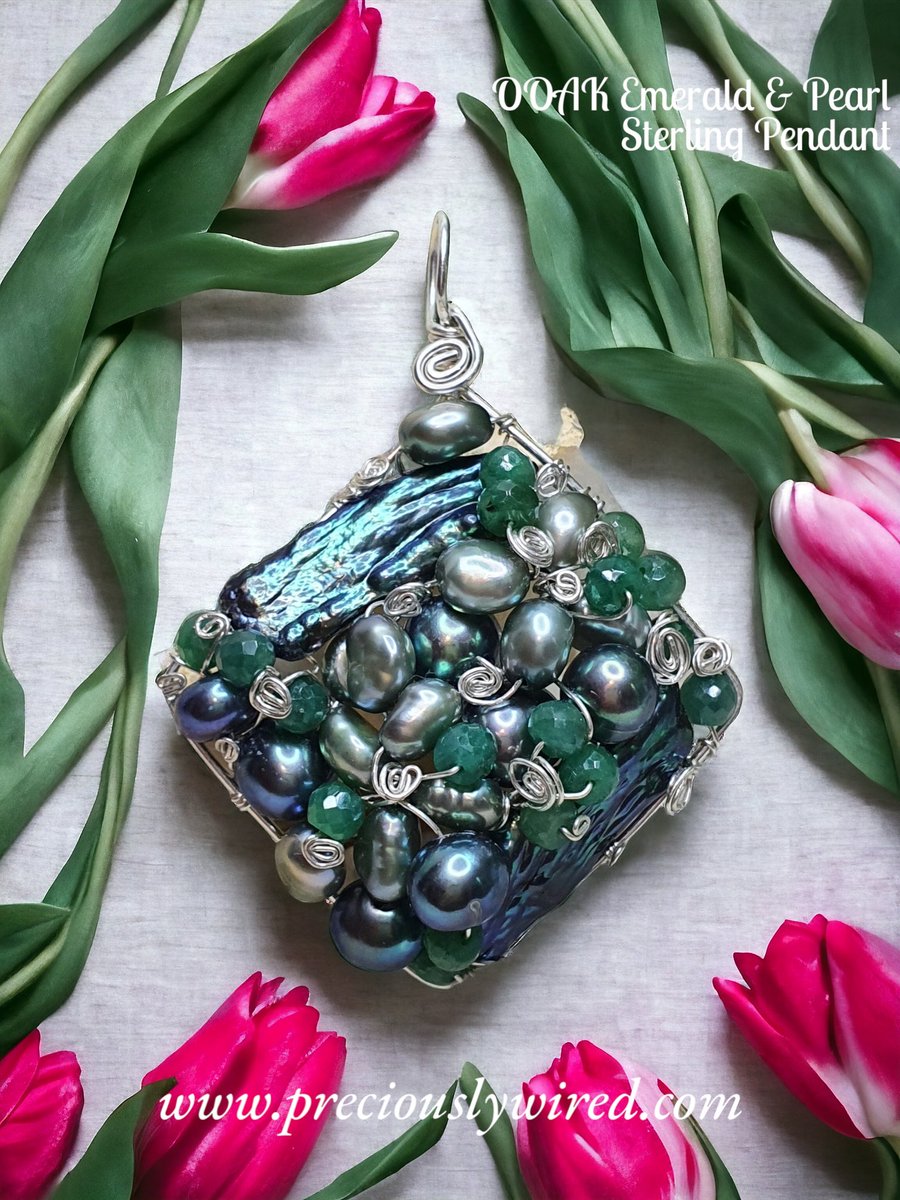 Imposing OOAK peacock Pearl & Emerald Sterling pendant preciouslywired.com #handmade #handmadejewellery #ukmakers #MHHSBD #CraftBizParty #earlybiz #UKGiftHour #ukgiftfinder #UKGiftAm #smartsocial #SundayFringe #CraftHour #ShopIndie #UKCraftersHour #HandmadeHour #giftsforher