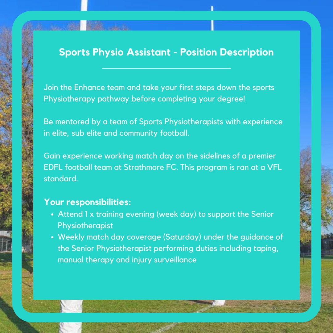 enhance_sports's tweet photo. Attention Physio students

Enhance is looking for a new team member.

🏉🏉🏉 https://t.co/LFoxIpENKE