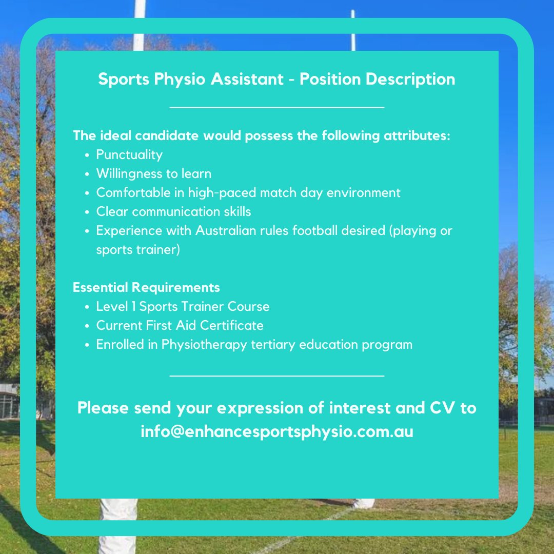 enhance_sports's tweet photo. Attention Physio students

Enhance is looking for a new team member.

🏉🏉🏉 https://t.co/LFoxIpENKE
