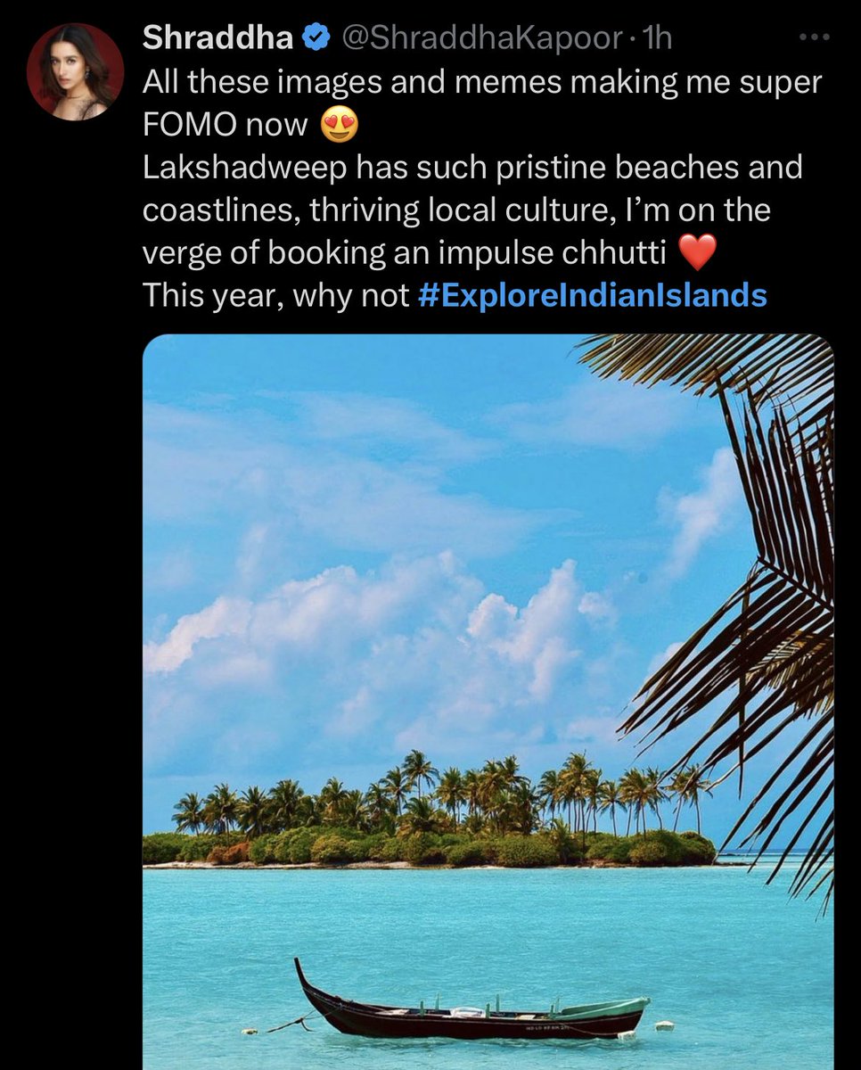 PalhawatRadhika's tweet photo. John Abraham and Shraddha Kapoor like true Indian celebrities are promoting Indian tourism destination Lakshadweep. #ExploreIndianIslands

On the other side, so-called celebrity Alia Bhatt is promoting Maldives tourism.  SHAME 👎

#BoycottMaldives | #Maldives | #Lakshadweep https://t.co/v5GJgDVQUs