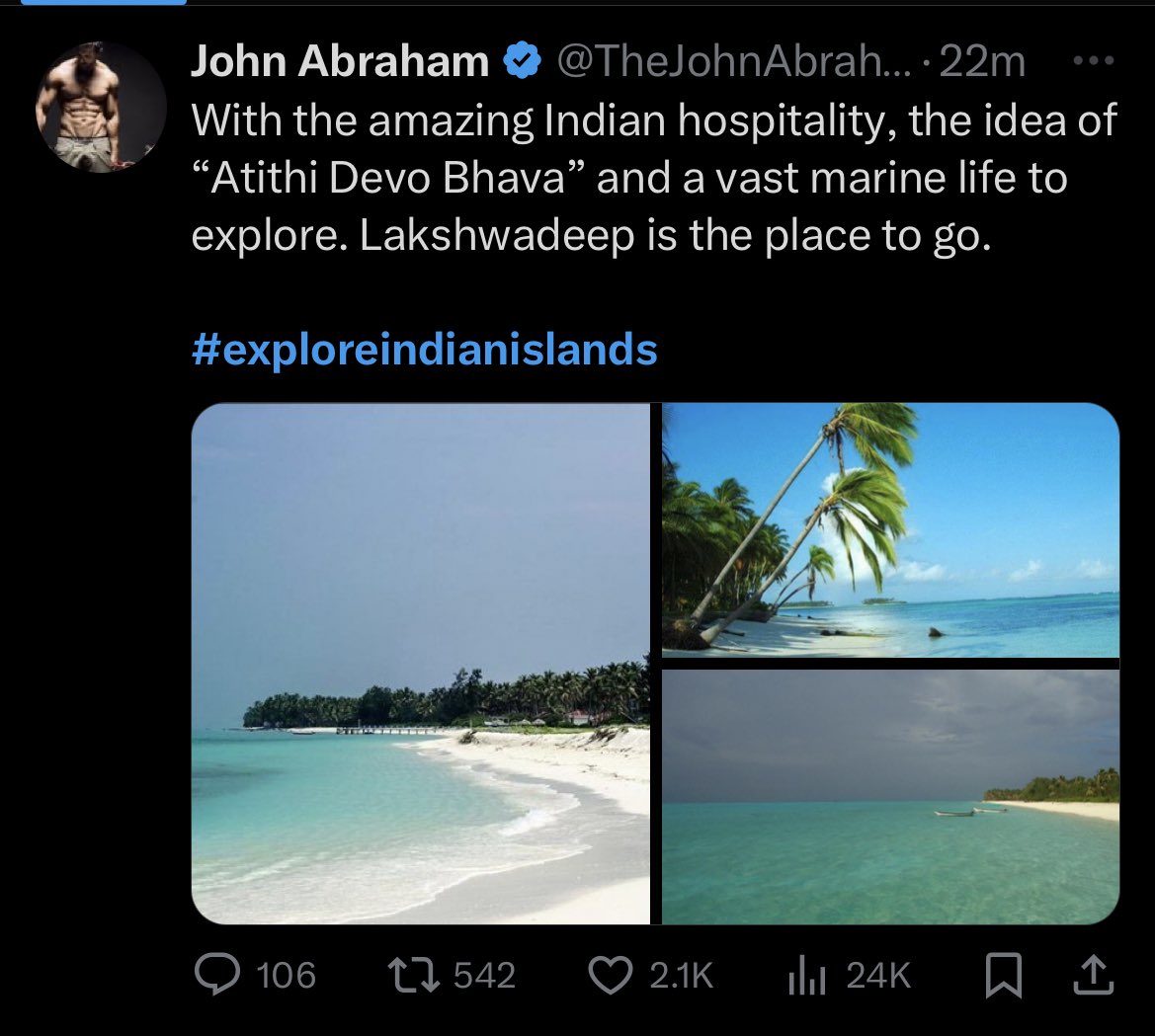 PalhawatRadhika's tweet photo. John Abraham and Shraddha Kapoor like true Indian celebrities are promoting Indian tourism destination Lakshadweep. #ExploreIndianIslands

On the other side, so-called celebrity Alia Bhatt is promoting Maldives tourism.  SHAME 👎

#BoycottMaldives | #Maldives | #Lakshadweep https://t.co/v5GJgDVQUs