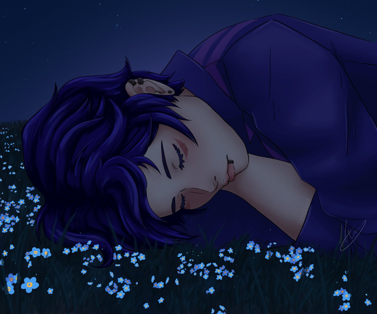 itslexbekind's tweet photo. forget-me-not 💜💙  #RiiIllust @RiiKami https://t.co/cFQbZJGz8d