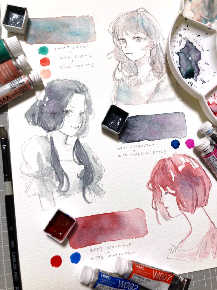 miyaba0041's tweet photo. ザックリ自作分離色たちご紹介🎨

お気に入りレシピ3つと、お花の子で使用した分離色をまとめました！
パレット上だと分かりやすく分離してくれます。きれい。
どれも気に入った色たちです☺️

1枚目：ウォーターフォード中目
2枚目：コットマン細目 https://t.co/CfKvyrGXqf