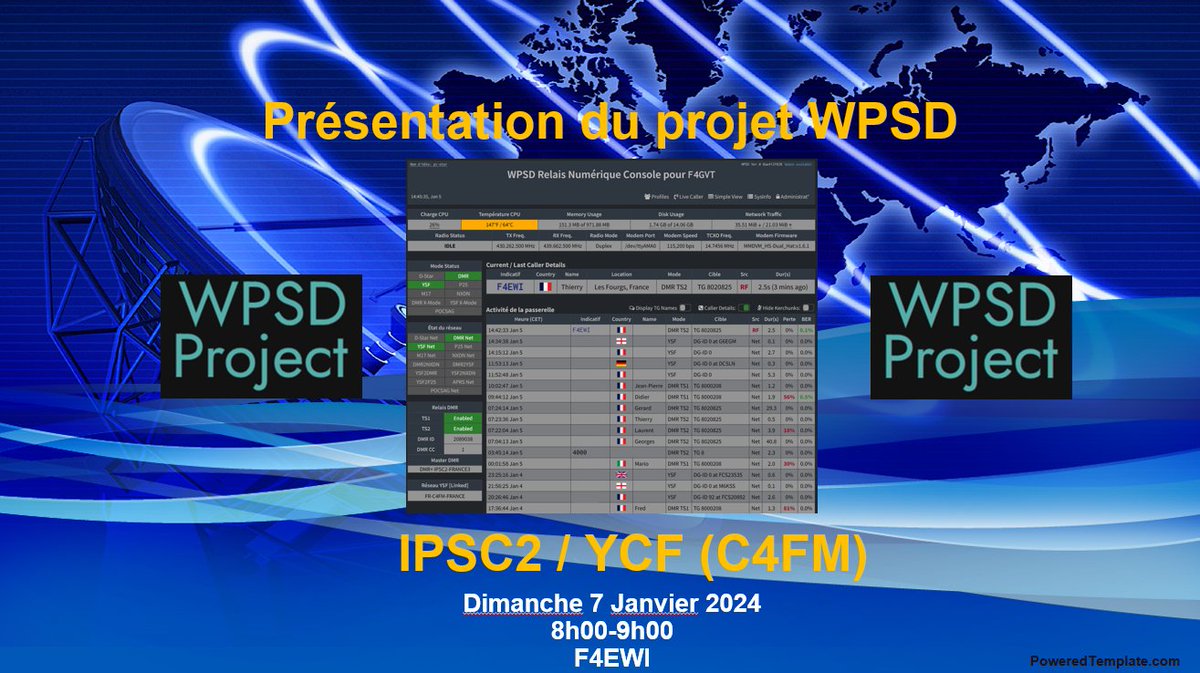 #WPSD_Project Merci aux OMs présents (Suisse, australien, réunionnais et de la métropole) à la première visio sur présentation du projet WPSD. 👍 à Laurent <a href="/f4faa26/">F4FAA Laurent</a>  l'organisateur de la plateforme technique de la visio. w0chp.radio/wpsd/