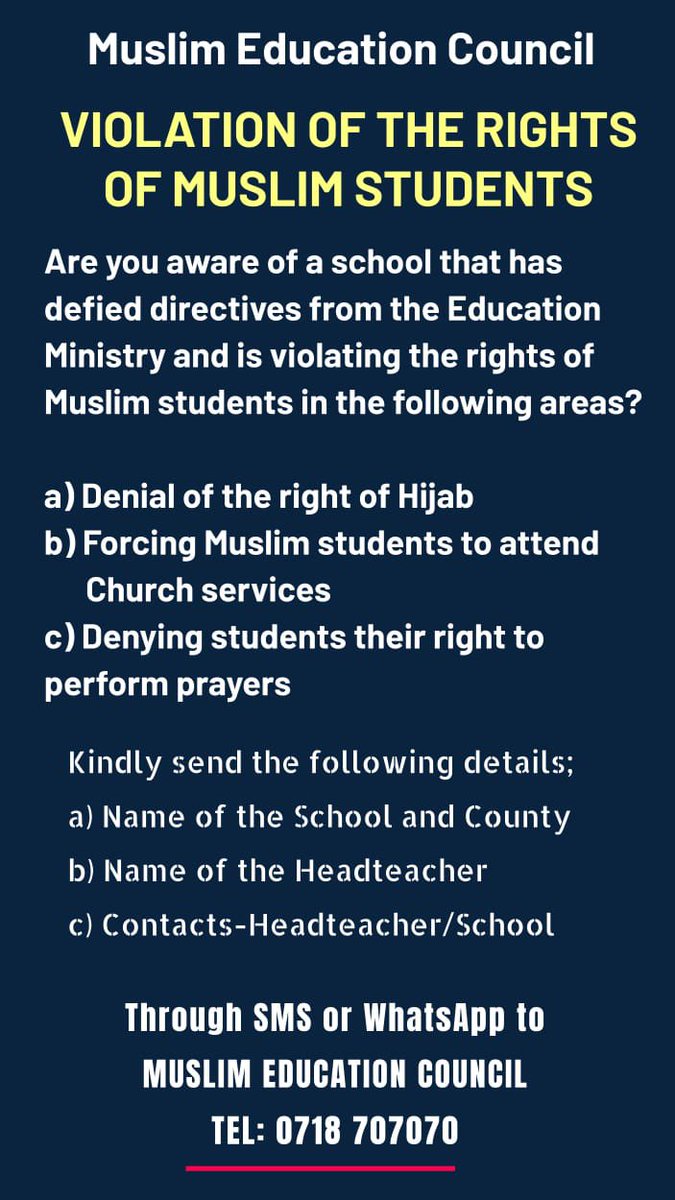 JamaludinSheikh's tweet photo. Stop violation of the rights of Muslim students.
Share the details on the number below 0718707070
#stopviolation #myrights https://t.co/sjqYvgKvqc