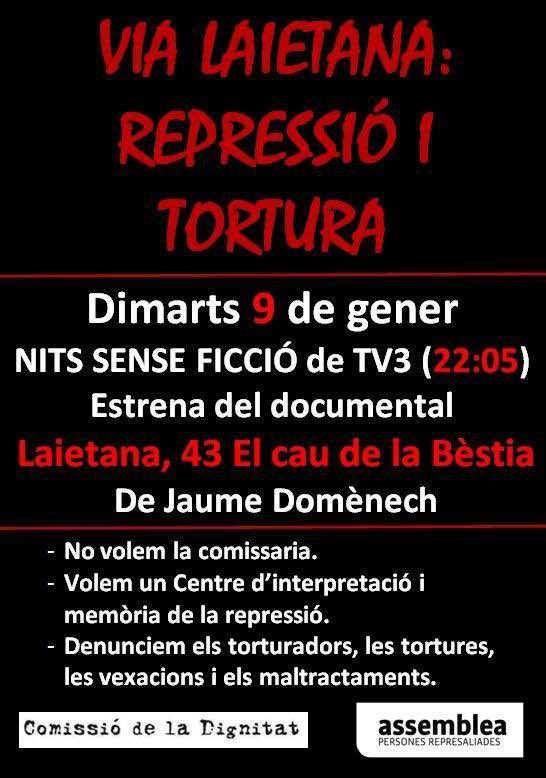 ‼️ Dimarts, el documental

Laietana, 43
El cau de la bèstia

📺 Nits sense ficció de TV3
🗓️ Dimarts 9 de gener
⌚️ A les 22.05 h

#ViaLaietana43