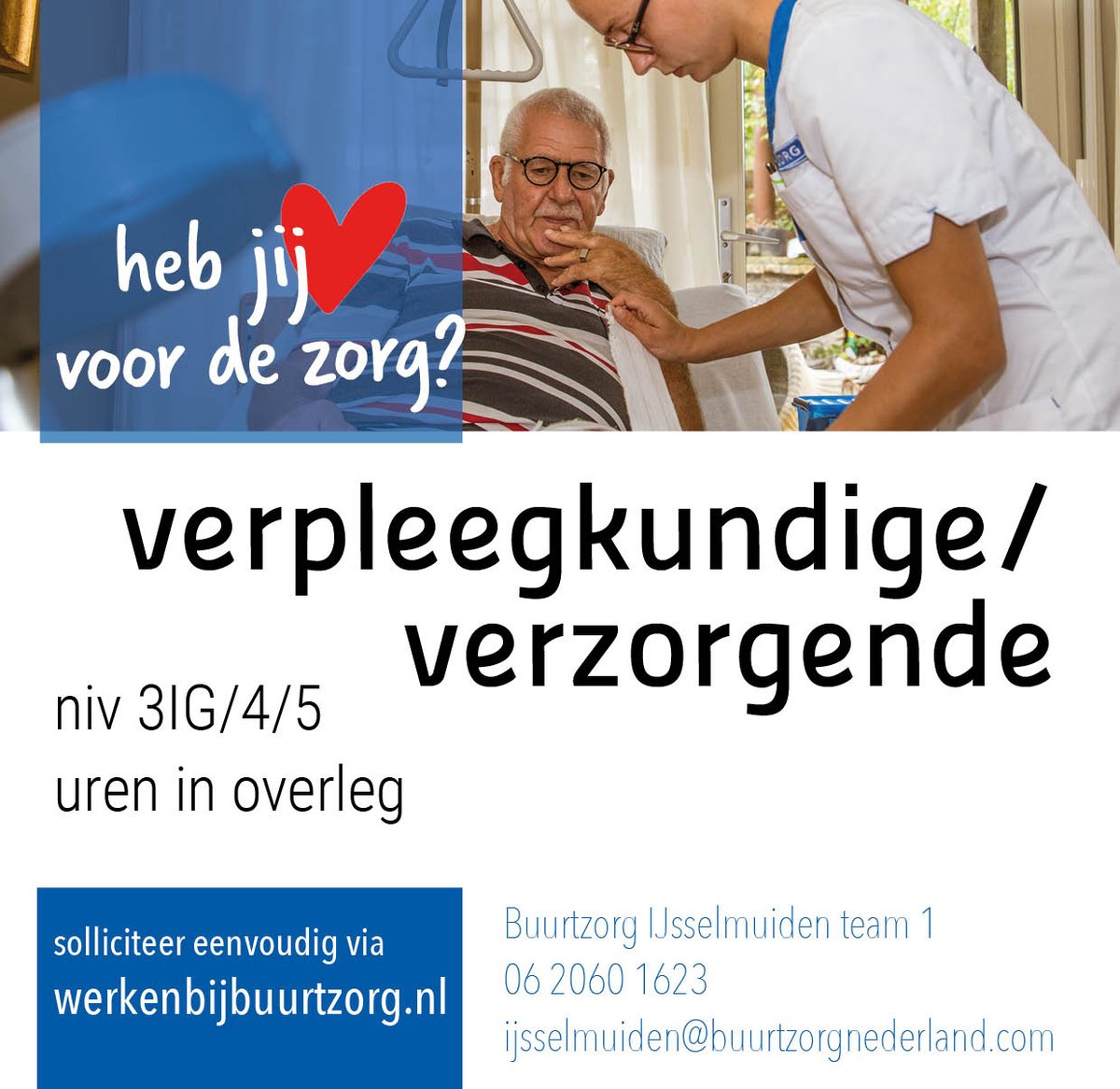 buurtzorg's tweet photo. Buurtzorg IJsselmuiden team 1 is op zoek naar een leuke, enthousiaste collega! Solliciteer eenvoudig via https://t.co/NayOidFpPb

#Buurtzorg #IJSSELMUIDEN #hartvoordezorg #verpleegkundige #verzorgende #ureninoverleg #wijkzorg #werkenbijbuurtzorg #zelfsturing https://t.co/PglijO4u1s