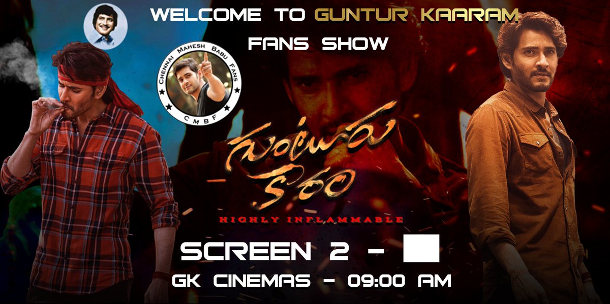 GhattamaneniFan's tweet photo. Finnally!! GK at GK cinemas chennai ,Fans show screen 2 few tickets available contact Rahul - 8248751980 #GunturKaaram #Chennai https://t.co/xFWnDwUclU
