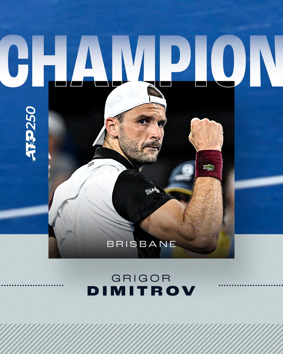 Back. On. Top. 🏆 @GrigorDimitrov defeats Holger Rune 7-6(5), 6-4 to win his 9th tour-level title and his second in the Queensland capital. @BrisbaneTennis | #BrisbaneTennis