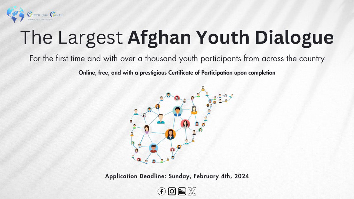 And the Wait is Over... The largest #Afghan #Youth #Dialogue; for the first time and with over a thousand Afghan youth participants from across the world. #Apply by: Sunday, February 4th, 2024 #Application Link: lnkd.in/eC8wzvJ5 1/12 #YouthForYouth #YouthDialogue
