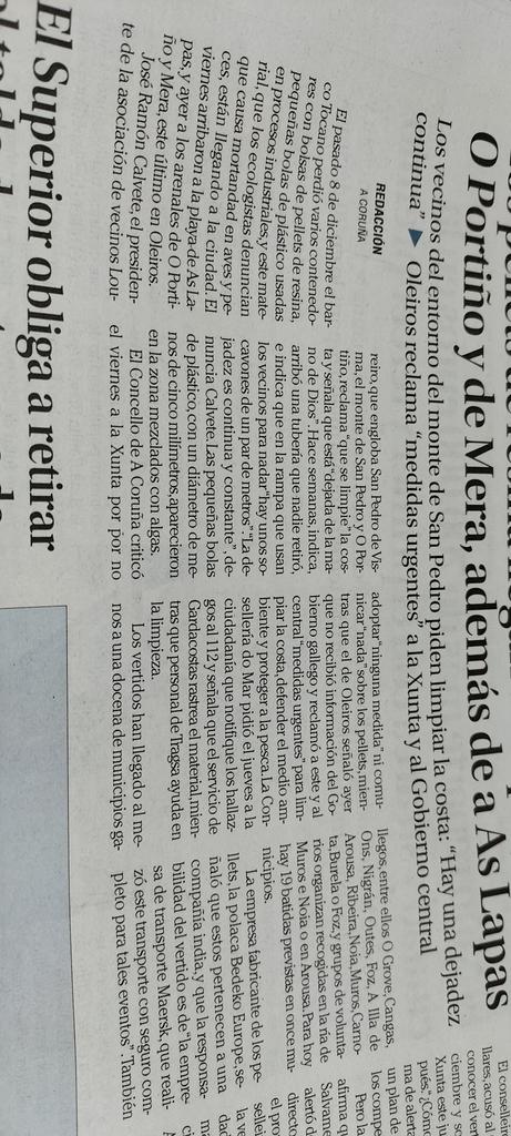 Oleiros: Mera afectada pola marea de plásticos #pellets_plásticos #Oleiros #Mera  #LaOpiniónACoruña Praias de Espiñeiro, Mera, Santa Ana, Penatouro ? afectadas ...e a Lagoa de Mera, conectada co mar, na que habitan Garza, Alavanco, "Galiñola", Picapeixe, Corvo mariño, Gaivotas..