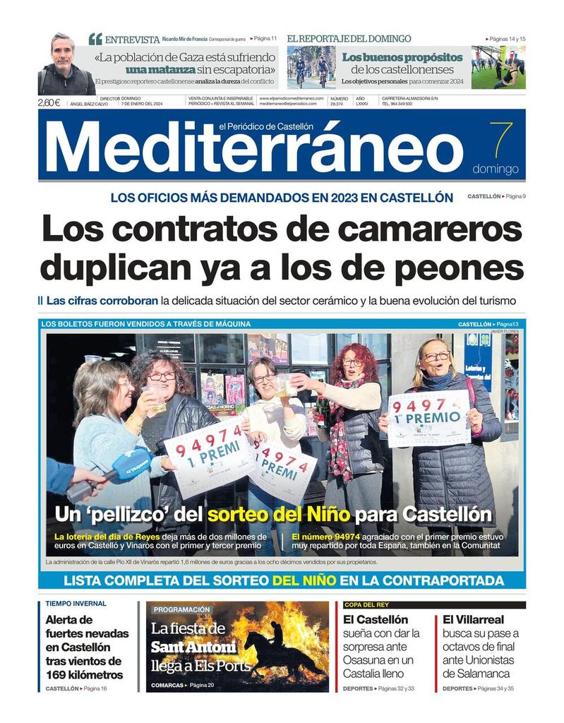 ximogorriz's tweet image. Hoy domingo 7 en las #portadasdeCastellón, #camareros #peones @GVAlabora #exportación #trabas #SorteodelNiño #nieve #SantAntoni @cdcastellon @VillarrealCF @mirdf #Gaza #propósitos #ReyesMagos @AjuntCastello #setas @AntifrauCV @chpcastellon #ahorro #política #turismo #pueblos y +