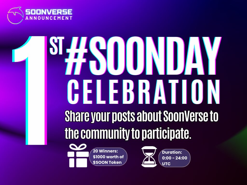 4aibsc's tweet photo. 🎉 Celebrating #SOONDAY - A Community-Led Initiative Every Sunday! 🚀

🛍️ Community members are encouraged to buy $5 worth of $SOON in celebration.
💰 Prize Pool: $1000U worth of $SOON for 20 winners!

👉How to Join
1️⃣ Tweet about SoonVerse with hashtag #SOONDAY and tag @soon_verse
2️⃣ Share your posts to the SoonVerse community
3️⃣ More tweets mean higher chances of being voted as a winner
4️⃣ Increase your winning odds: buy more $SOON and post your purchase receipt in the comments of your tweet.

Let's make every #SOONDAY memorable!
