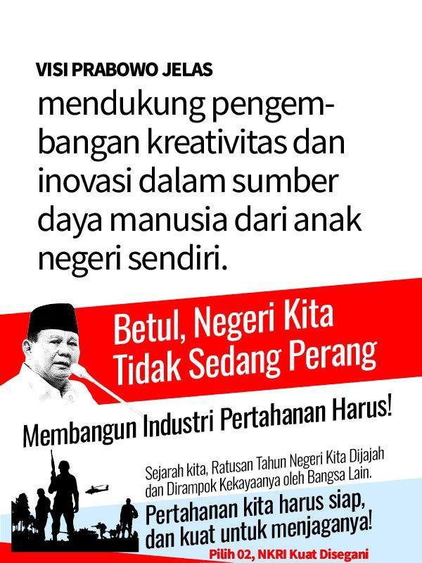 Setuju bener, PBOWOGBRan NKRItangguh bilang negeri yang disegani mampu menyediakan pengamanan terhadap ancaman internal dan global.

#PakBOWOTegasMumpuni
Membangun NKRIkuat