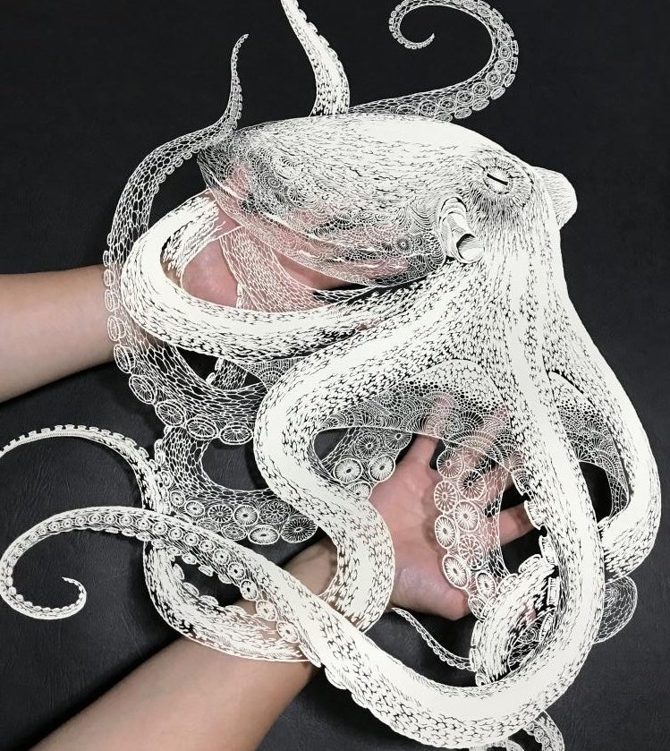 Masayo Fukuda, contemporary master of kirie, or Japanese paper-cutting, crafting hyper detailed creatures from single sheets of paper #WomensArt