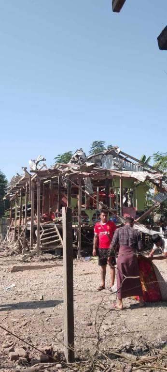 FreeKachin's tweet photo. 4 of 250lbs bombs were dropped from A5 fighter jet on Sunday church service in Kanan village in KhamPat, Sagaing-Chin border town near #India.  Killed 11 incl. children.  This is deliberate and targeting of #Christian faith during the day of worship and at the house of worship. https://t.co/LiPyDZEGLD