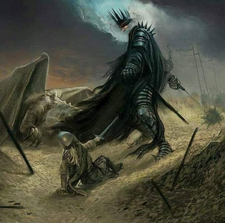 JagvarGames's tweet image. ‘Eowyn versus the Witch King’ by artist unknown