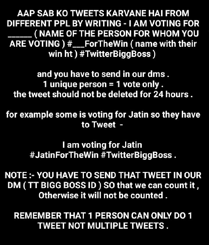 BiggBoss_TT's tweet photo. VOTING LINES - 2 

1 ID = ONLY 1 TWEET COUNTED &amp; IT WILL BE ONLY INCLUDED WHEN YOU WILL SEND IT TO OUR DMS .

1 TWEET = 10 POINTS .

#RojaForTheWin #HeroForTheWin 
#InfinityForTheWin #AzaanForheWin #HiteshForTheWin #TwitterBiggBoss 

@starboyeye https://t.co/3XLeoRhLfD