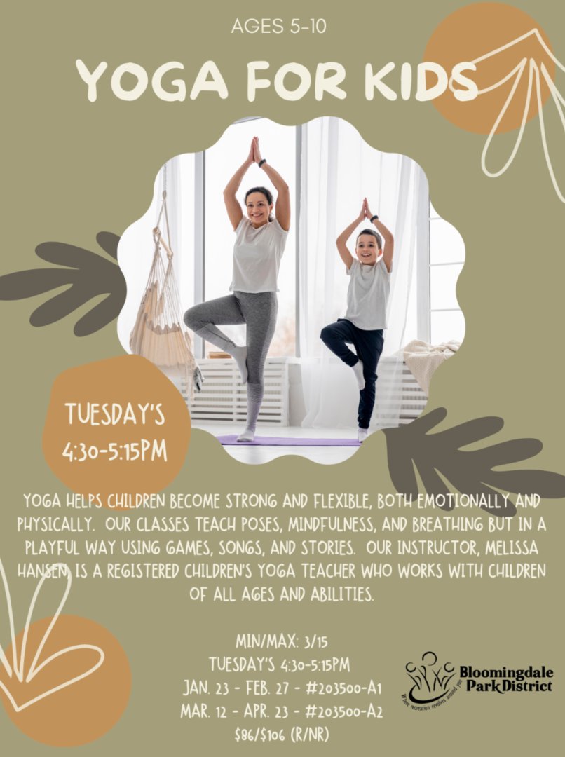 Hey, western 'burbs, Yoga for Kids is coming back to <a href="/BlmngdaleParks/">Bloomingdale Parks</a> beginning January 23rd!