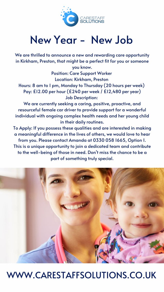carestaff's tweet photo. New Job Opportunity   #parttime  #kirkham  #preston  #lancashire  #jobs  #carestaffsolutions  #makeadifference https://t.co/oov2VmwiGK