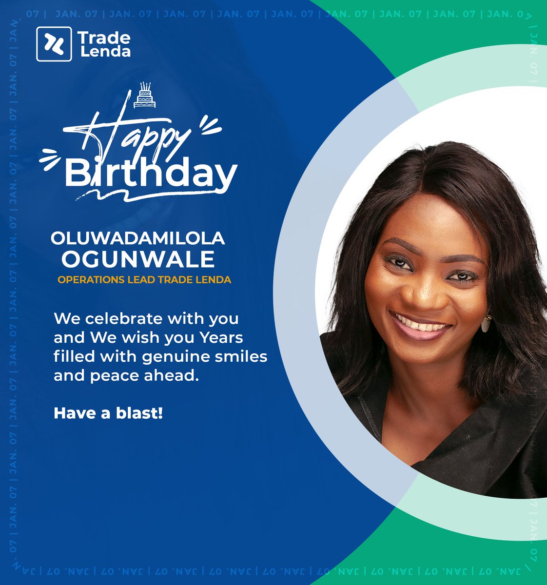 TradeLenda's tweet photo. Happy birthday to our amiable Operations Lead!

We celebrate with you on this momentous day and wish you years filled with genuine smiles and peace ahead.

Have a blast!

#tradelenda #birthday #jan07 #januaryborn https://t.co/ttnj0OJmSK
