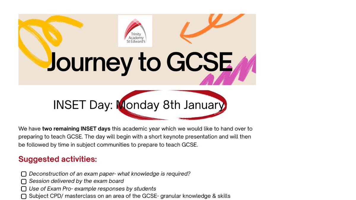 Tomorrow is the 1st of 2 INSET days this year we are dedicating to our ‘Journey to GCSE’ 🤩 It’s incredibly exciting to be thinking about Y10 & 11 & what the future holds @TrinityAcadStE We also welcome our new staff members to #TeamTrinity 🥳