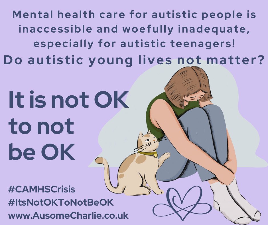 AusomeCharlie's tweet photo. Are you neurodivergent, and have a mental health problem? NHS mental health services are woefully inaccessible and inadequate, especially for autistic teenagers. Frankly, we deserve better, and you might as well talk to the cat!
#CAMHS #CAMHSCrisis #ItsNotOKNotToBeOK #Autism #ASD https://t.co/6xMESD48v9