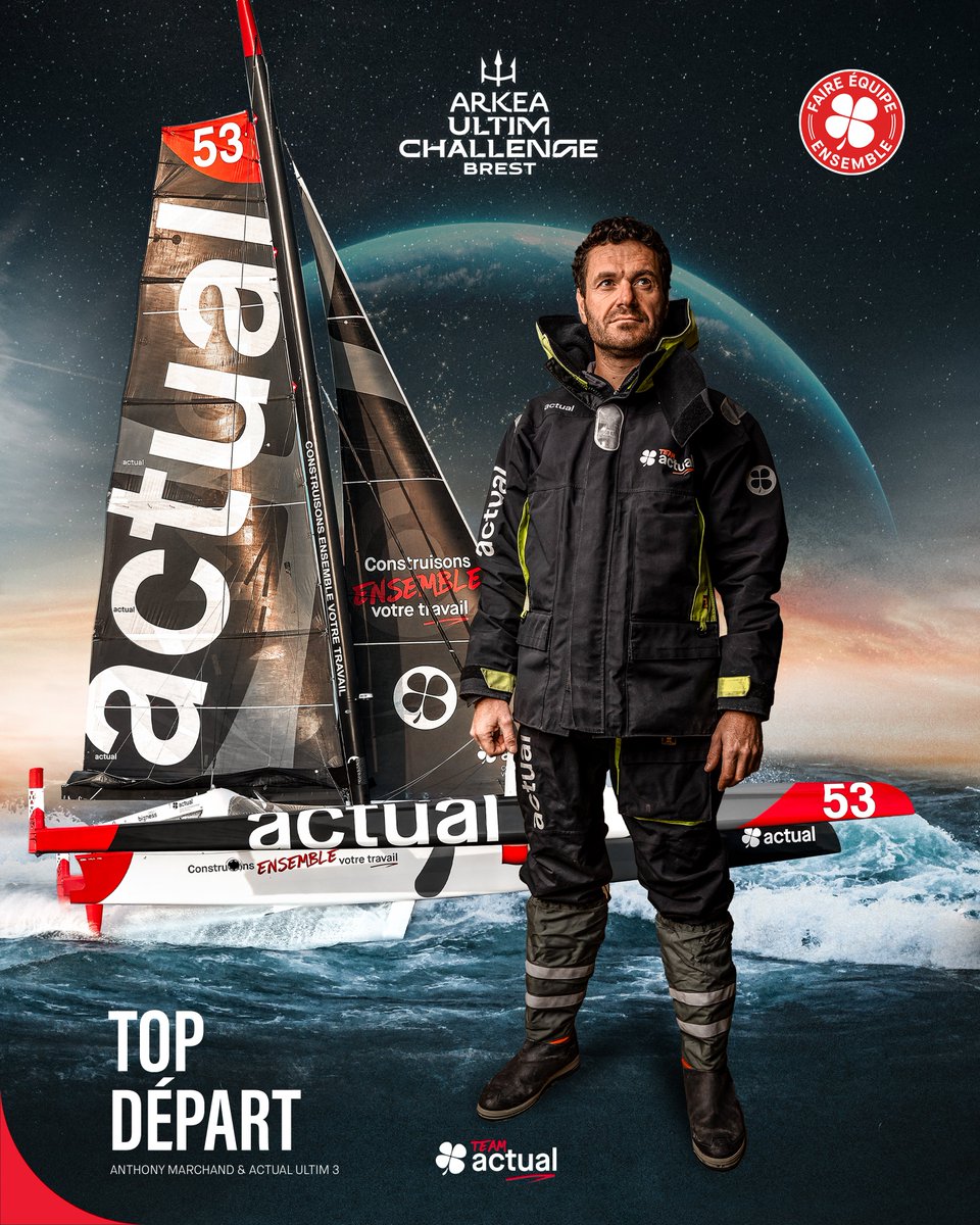 [𝗔𝗥𝗞𝗘𝗔 𝗨𝗟𝗧𝗜𝗠 𝗖𝗛𝗔𝗟𝗟𝗘𝗡𝗚𝗘] 𝗧𝗢𝗣 𝗗𝗘𝗣𝗔𝗥𝗧 ! 🏁

Bon vent à <a href="/_AnthoMarchand/">Anthony Marchand</a> pour cette première course autour du monde, en solitaire et en Ultim : l'<a href="/ARKEAULTIMCHALL/">ARKEA ULTIM CHALLENGE - Brest</a>.

👉 team-actual.fr/arkea-ultim-ch…

<a href="/team_actual_/">Team Actual</a> | #FaireEquipeEnsemble | #ArkeaUltimChallenge
