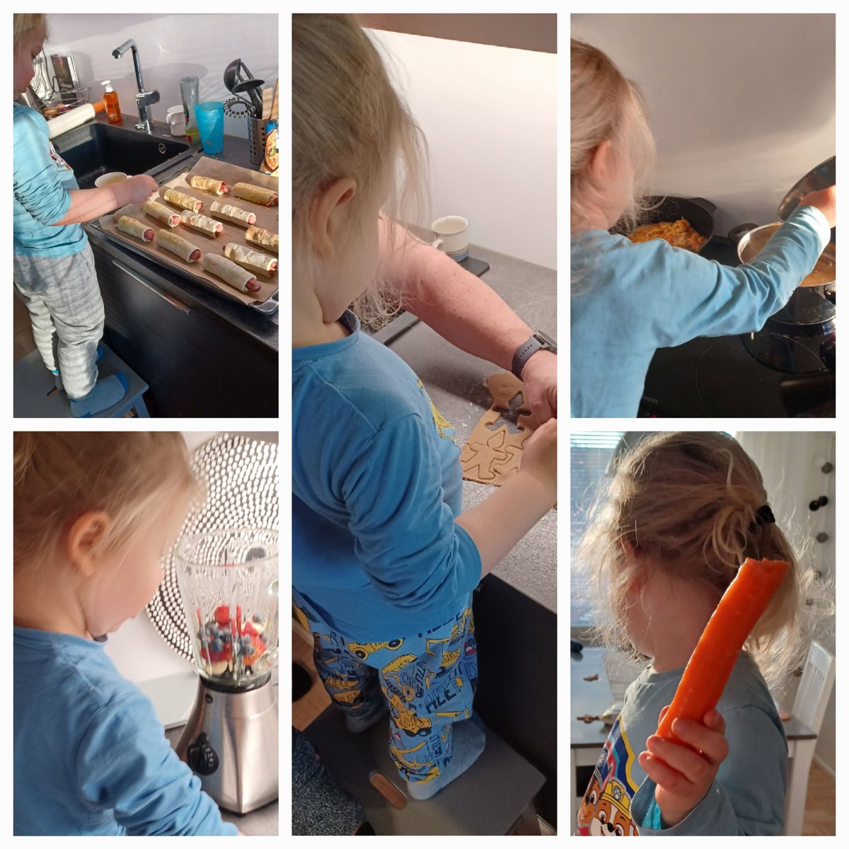 Pojanpoika Voima 4v viihtyy kyllä keittiöhommissa. Eilen #nakkipiilot Tänään jo #smoothie #pipari ja lounaan valmistus. Välillä ehtii syödä porkkanan 🥕🥰 Näinkö niitä kokkeja kasvaa <a href="/HenriAlen/">Henri Alén</a> ?