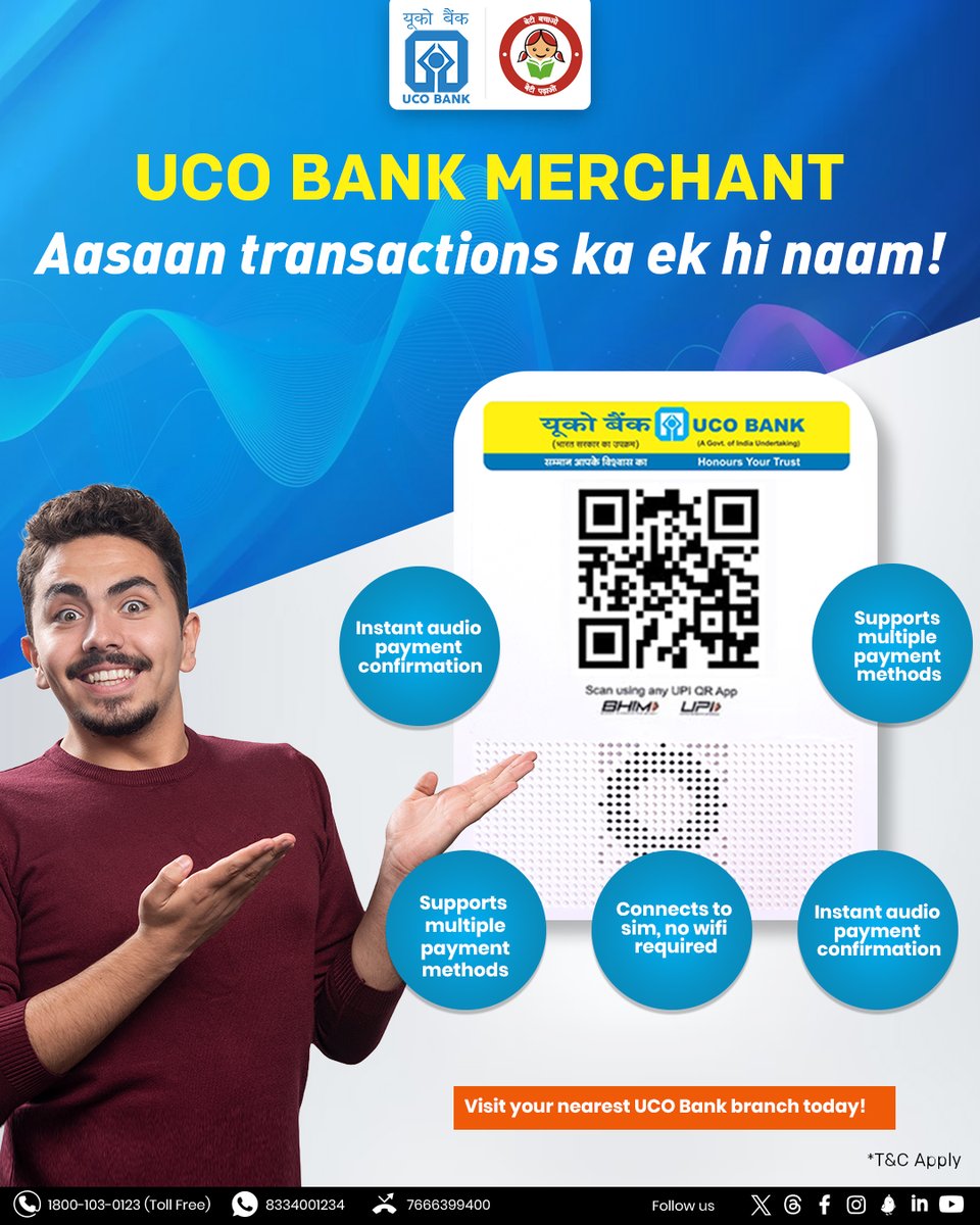 Step into the future of #Banking with UCO Bank's QR Code Soundbox, where the language of #Finance is spoken through the ease and security of sound. #UCOBank Honours Your Trust #UCOTURNS81 #UCOFoundationDay #FoundationDay #81YearsOfTrust