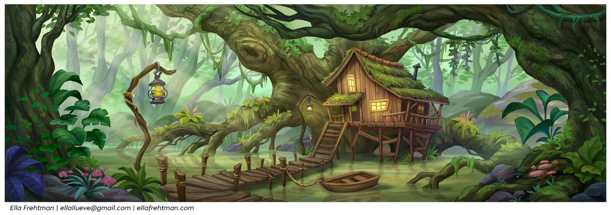 ellallueve's tweet photo. Swamp shack somewhere deep in the jungle 🌿

#visdev #visualdevelopment #bgpaint #bgdesign #backgroundart #illustration https://t.co/zHDeDkTcIP